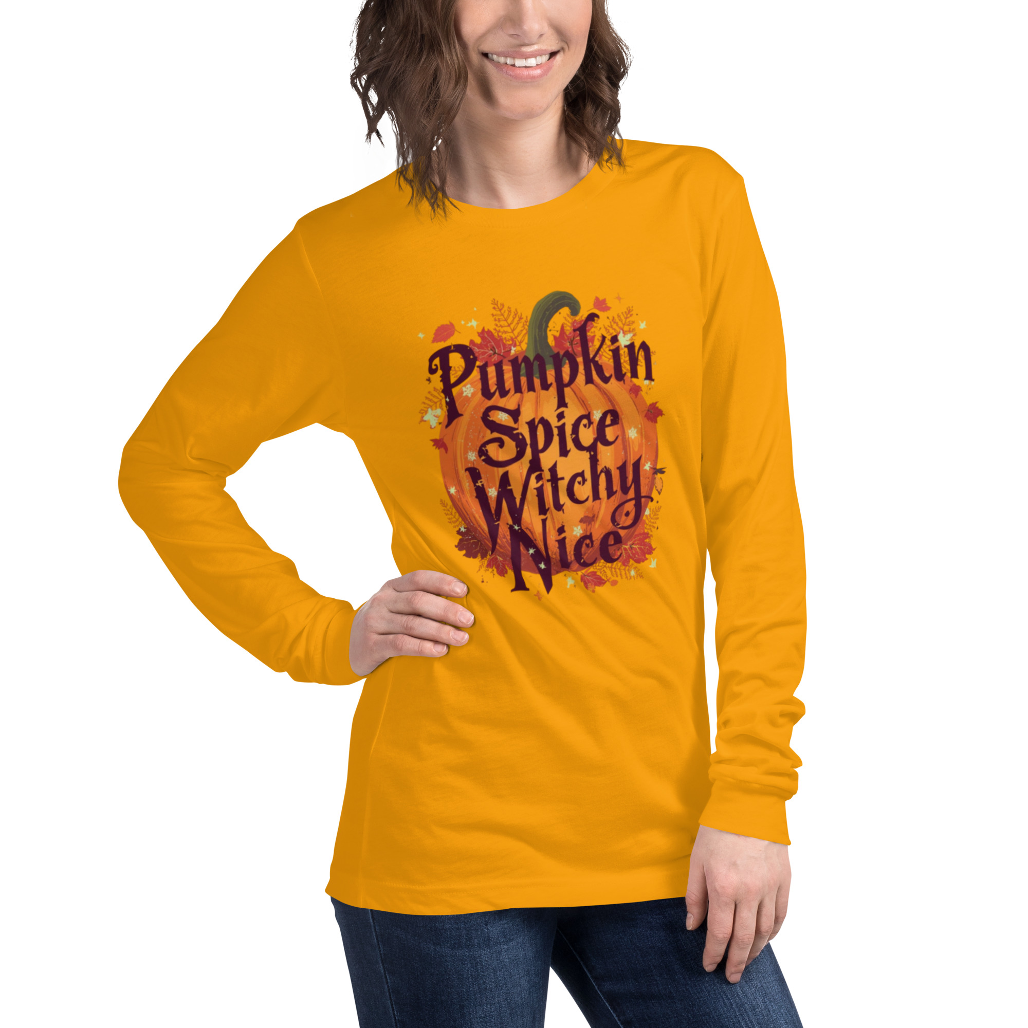 Cottage Witch Pumpkin Spice Witchy Nice Orange Long Sleeve Shirt: Cottage Witchery - Witchy Design by Cat Oakenhart
